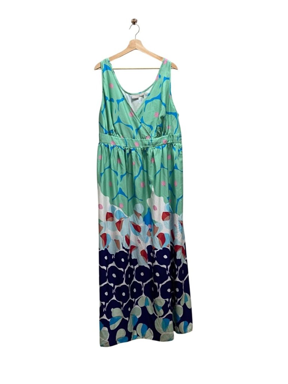 EShakti Printed Sleeveless Maxi Dress Green Size 2X Boho Spring Vacation Flowy - Picture 2 of 12
